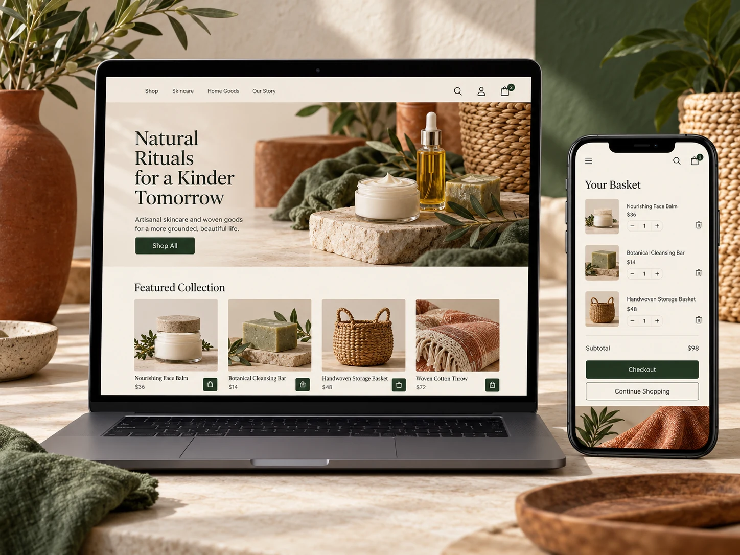 Maquette de site responsive sur ordinateur et smartphone